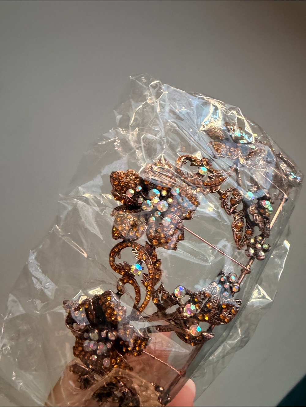 Rose Gold Orange Crystal Floral Headband